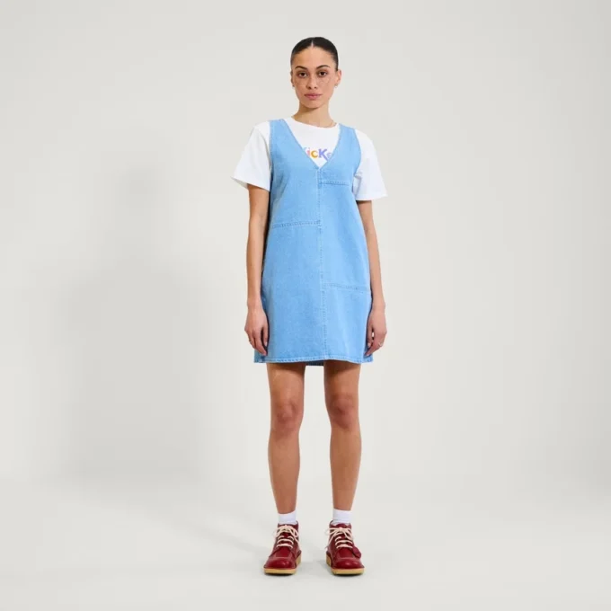 Abito mini in denim classico Kickers da donna, blu