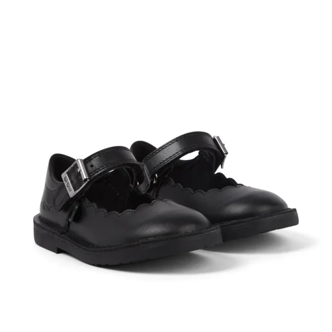 Adlar MJ Scallop in pelle nera per bambine Adlar MJ Scallop in pelle nera per bambine