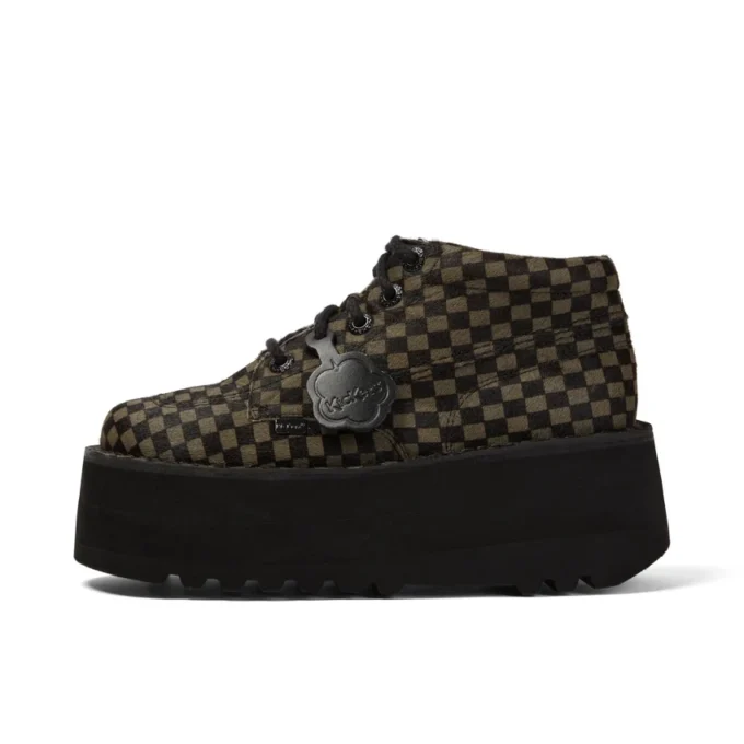 Adulti Unisex Kick Hi Platform in pelle Nero/Kaki