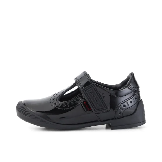 Bambine Bridie Brogue T-Vel in vernice nera