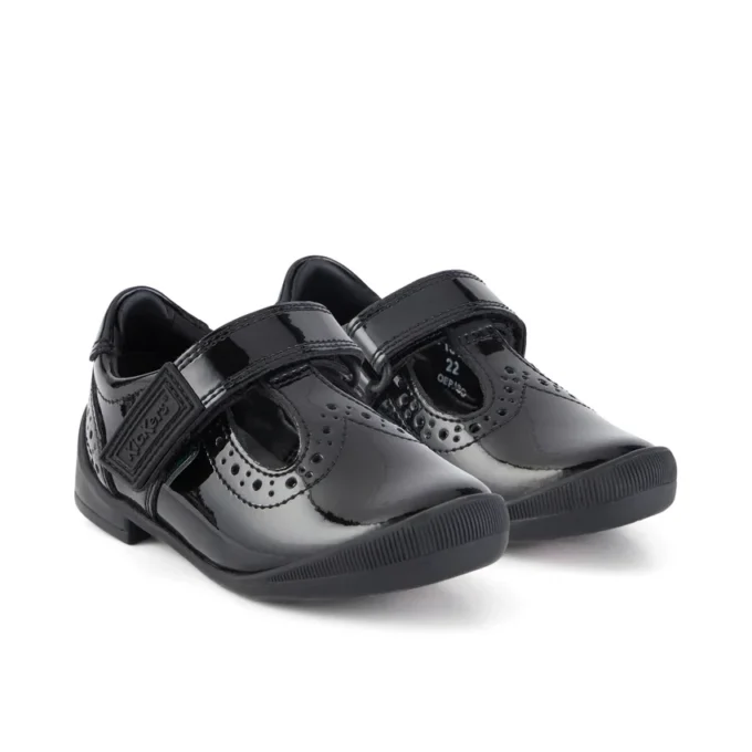 Bambine Bridie Brogue T-Vel in vernice nera