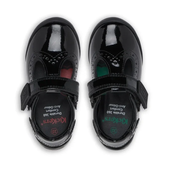 Bambine Bridie Brogue T-Vel in vernice nera