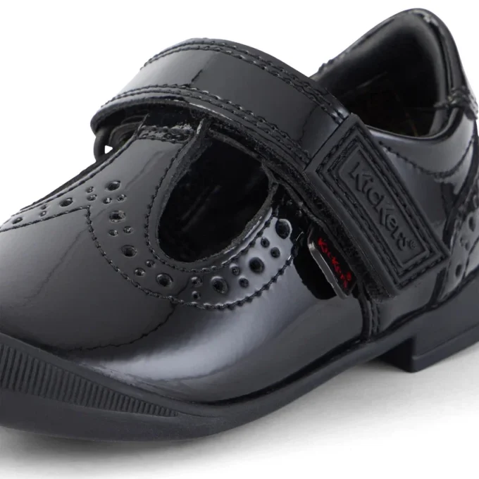 Bambine Bridie Brogue T-Vel in vernice nera