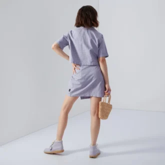 Camicia a quadri corta da donna, color lilla