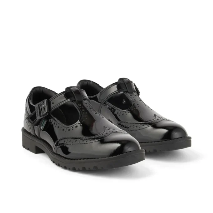 Giovani Donne Lachly Brogue T Bar Pelle Laccata Nera Giovani Donne Lachly Brogue T Bar Pelle Laccata Nera