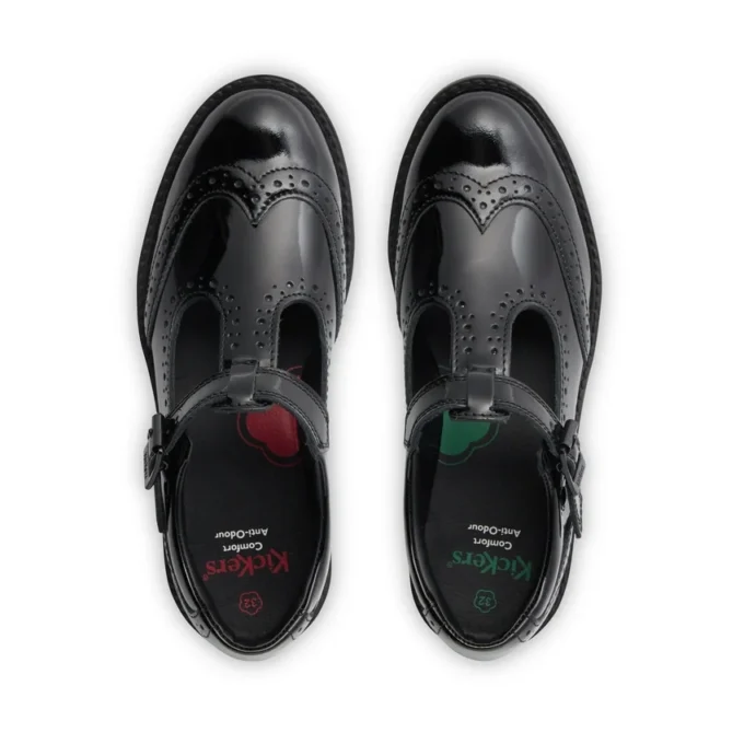 Giovani Donne Lachly Brogue T Bar Pelle Laccata Nera Giovani Donne Lachly Brogue T Bar Pelle Laccata Nera
