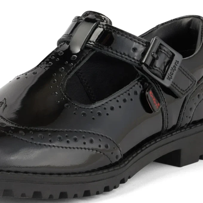 Giovani Donne Lachly Brogue T Bar Pelle Laccata Nera Giovani Donne Lachly Brogue T Bar Pelle Laccata Nera