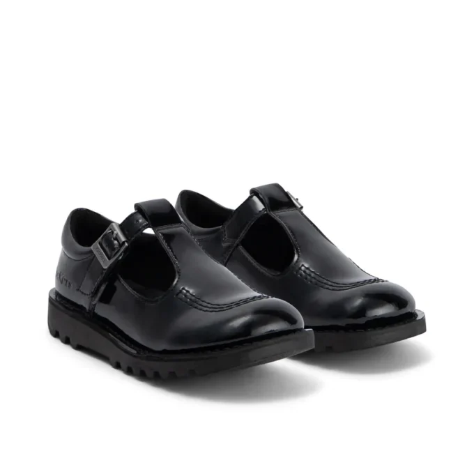 Junior Girls Kick T-Bar in similpelle verniciata nera Junior Girls Kick T-Bar in similpelle verniciata nera