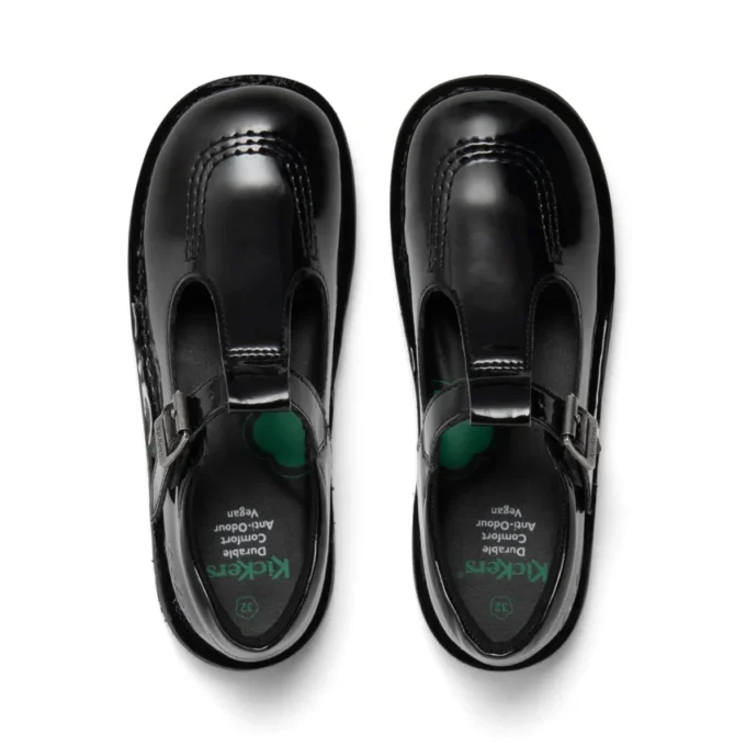 Junior Girls Kick T-Bar in similpelle verniciata nera Junior Girls Kick T-Bar in similpelle verniciata nera