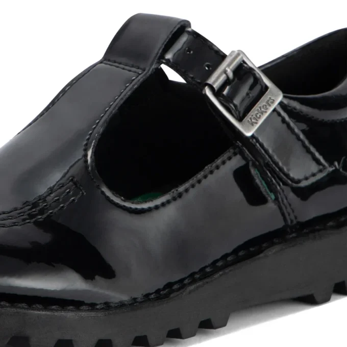 Junior Girls Kick T-Bar in similpelle verniciata nera Junior Girls Kick T-Bar in similpelle verniciata nera