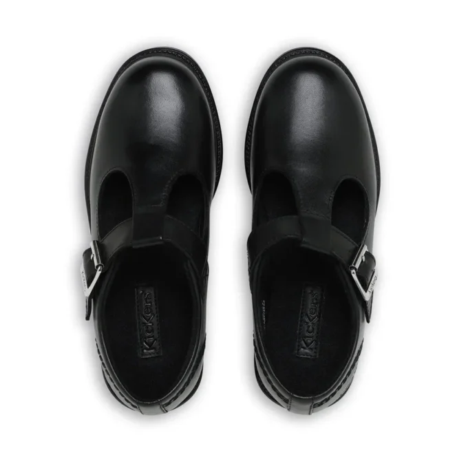Junior Girls Lach T-Bar Leather Black Junior Girls Lach T-Bar Leather Black