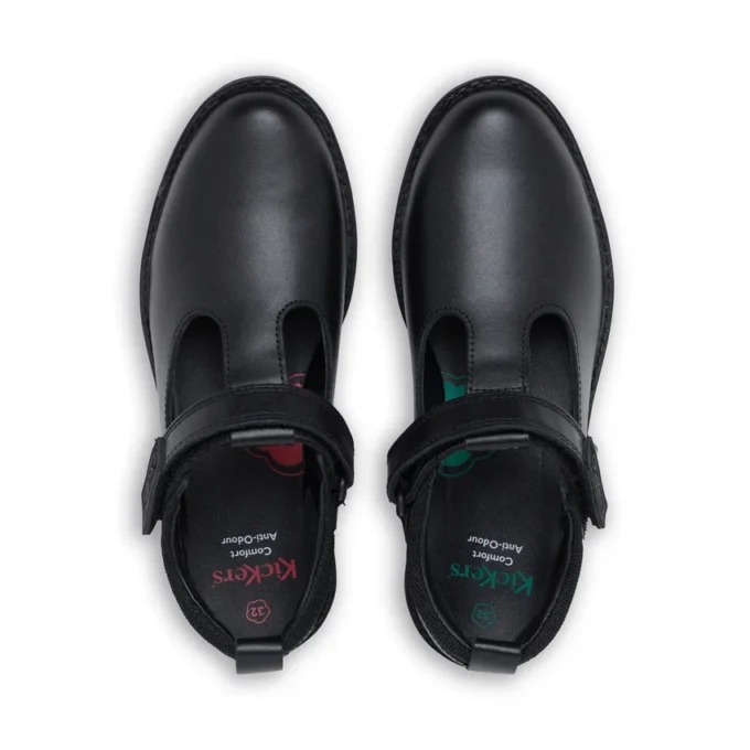 Junior Girls Lachly T-Bar in pelle nera Junior Girls Lachly T-Bar in pelle nera