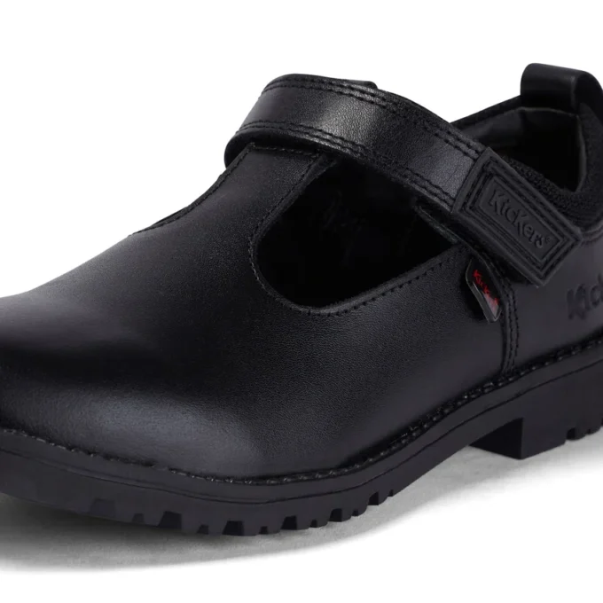 Junior Girls Lachly T-Bar in pelle nera Junior Girls Lachly T-Bar in pelle nera