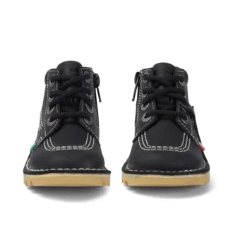 Junior Unisex Kick Hi Zip in pelle nero/bianco