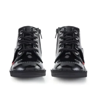 Junior Unisex Kick Hi Zip in pelle verniciata nera