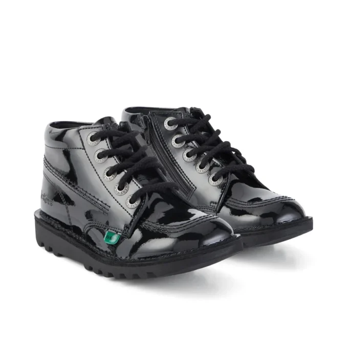 Junior Unisex Kick Hi Zip in pelle verniciata nera Junior Unisex Kick Hi Zip in pelle verniciata nera