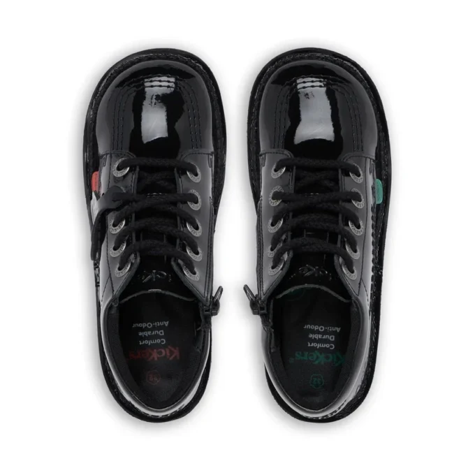 Junior Unisex Kick Hi Zip in pelle verniciata nera Junior Unisex Kick Hi Zip in pelle verniciata nera