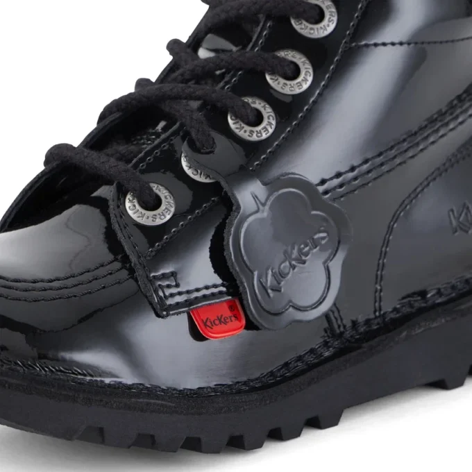 Junior Unisex Kick Hi Zip in pelle verniciata nera Junior Unisex Kick Hi Zip in pelle verniciata nera