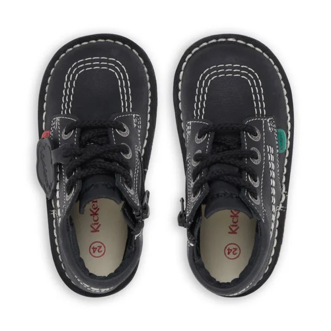 Kick Hi Zip in pelle per neonati unisex Nero/Bianco Kick Hi Zip in pelle per neonati unisex Nero/Bianco