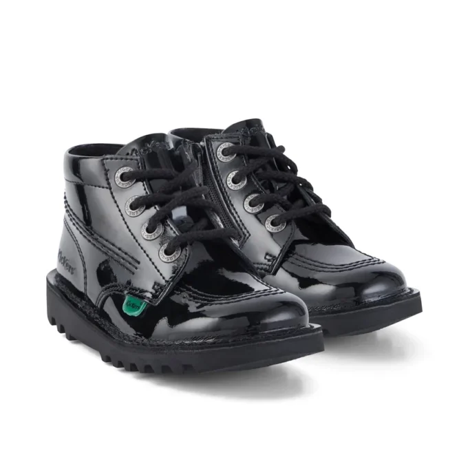 Kick Hi Zip in pelle verniciata nera unisex per neonati Kick Hi Zip in pelle verniciata nera unisex per neonati