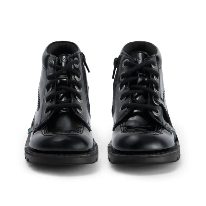 Kick Hi Zip in similpelle e vernice nera per ragazze Kick Hi Zip in similpelle e vernice nera per ragazze