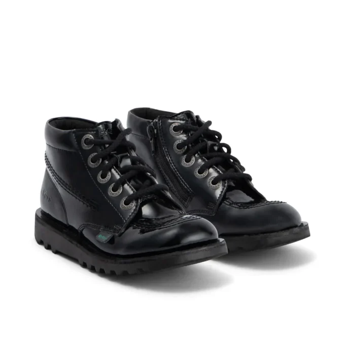 Kick Hi Zip in similpelle e vernice nera per ragazze Kick Hi Zip in similpelle e vernice nera per ragazze