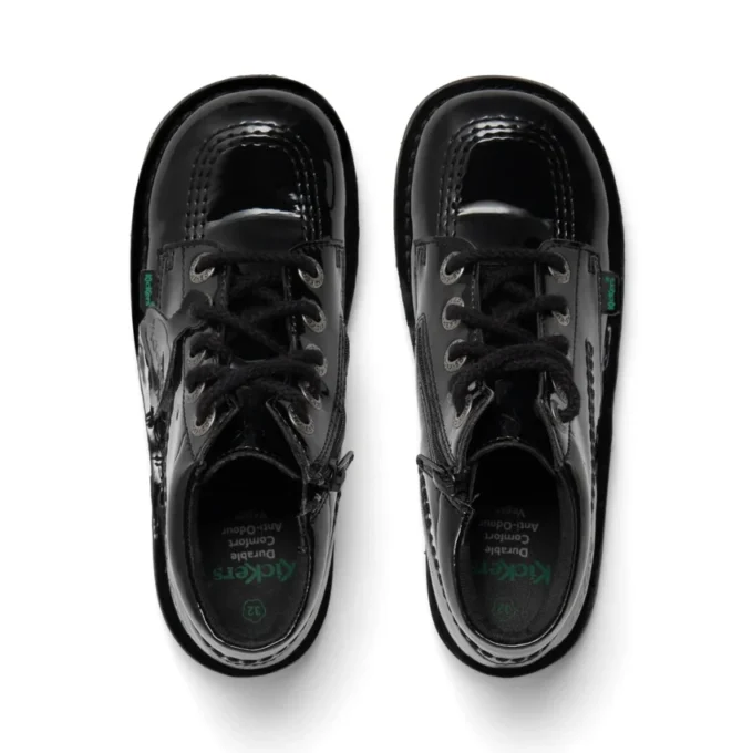Kick Hi Zip in similpelle e vernice nera per ragazze Kick Hi Zip in similpelle e vernice nera per ragazze