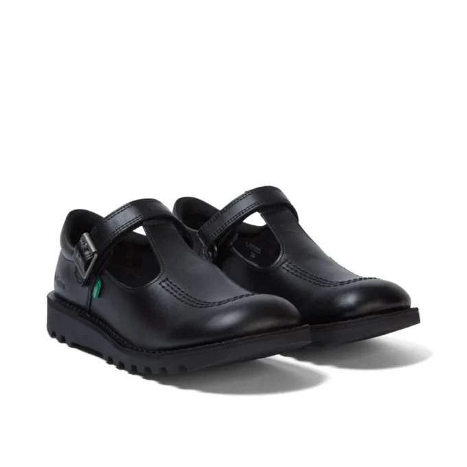 Kick T-Bar da donna per ragazze in pelle verniciata nera Kick T-Bar da donna per ragazze in pelle verniciata nera