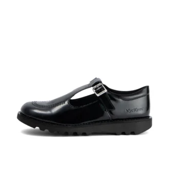 Kick T-Bar in pelle alternativa per ragazze, verniciata, nera