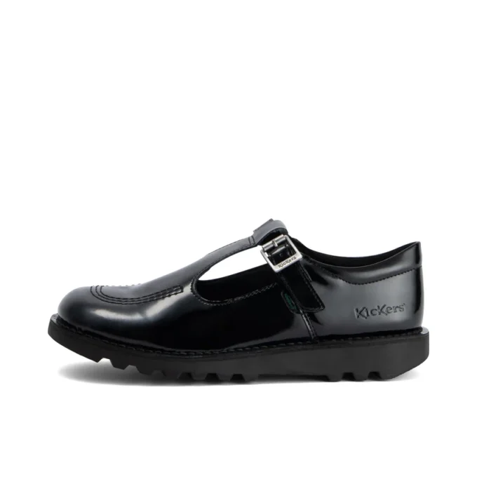 Kick T-Bar in pelle alternativa per ragazze, verniciata, nera Kick T-Bar in pelle alternativa per ragazze, verniciata, nera