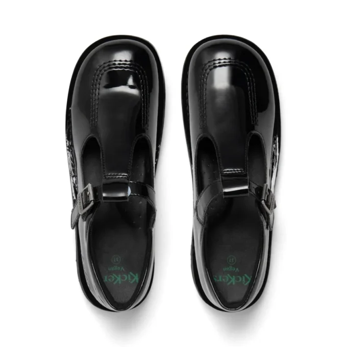 Kick T-Bar in pelle alternativa per ragazze, verniciata, nera Kick T-Bar in pelle alternativa per ragazze, verniciata, nera