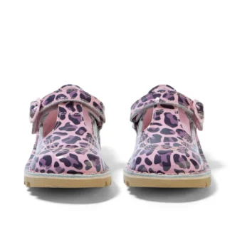 Kick T Bar in vernice leopardata rosa per bambine