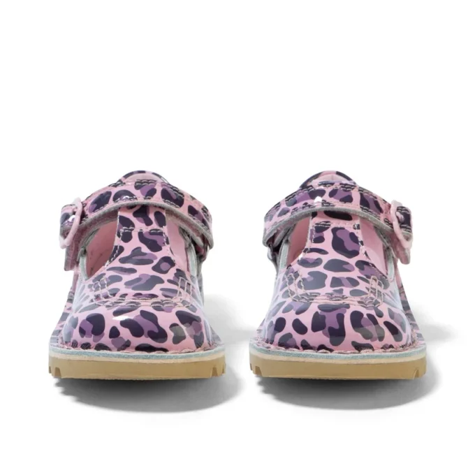 Kick T Bar in vernice leopardata rosa per bambine Kick T Bar in vernice leopardata rosa per bambine