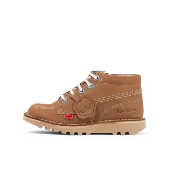 Kickers Junior Unisex Kick Hi Zip in pelle color cuoio