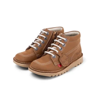 Kickers Junior Unisex Kick Hi Zip in pelle color cuoio