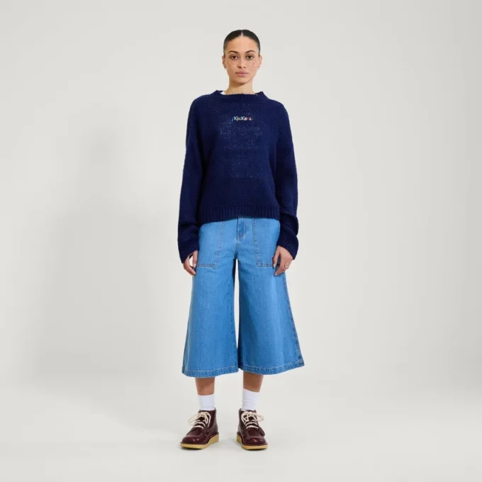 Maglione da donna Kickers con scollo a barchetta e maniche larghe, blu navy Maglione da donna Kickers con scollo a barchetta e maniche larghe, blu navy