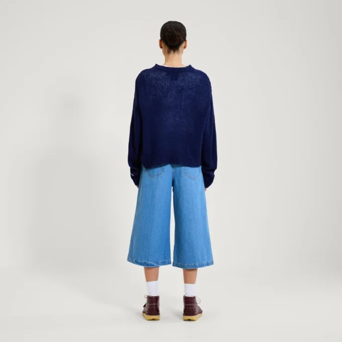 Maglione da donna Kickers con scollo a barchetta e maniche larghe, blu navy Maglione da donna Kickers con scollo a barchetta e maniche larghe, blu navy