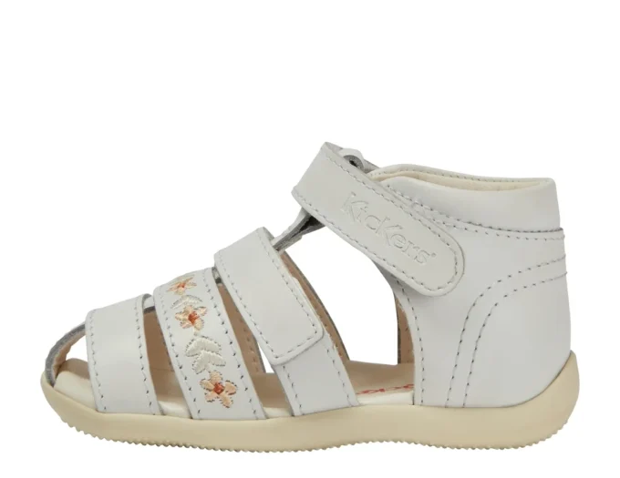 Sandali da neonato Wriggle Flower in pelle bianca