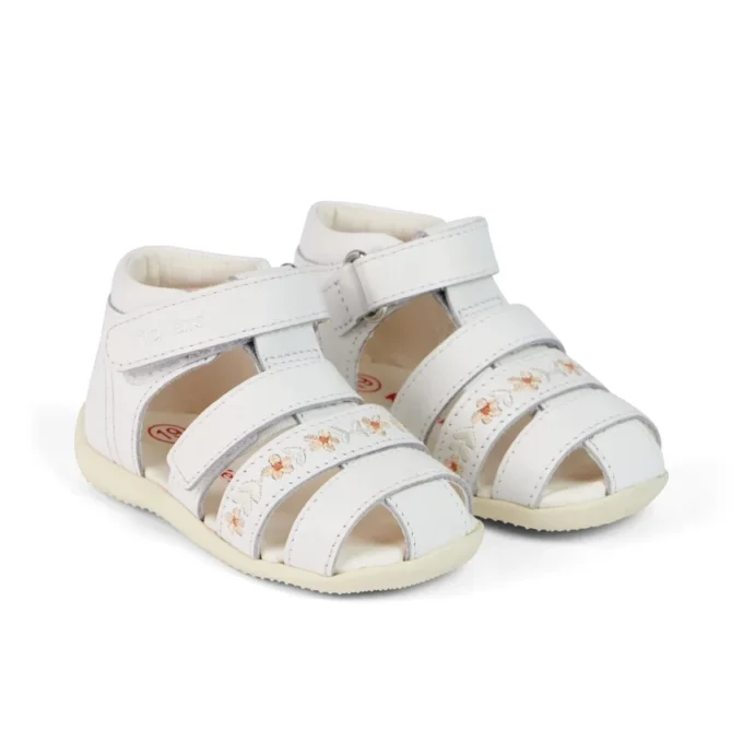 Sandali da neonato Wriggle Flower in pelle bianca
