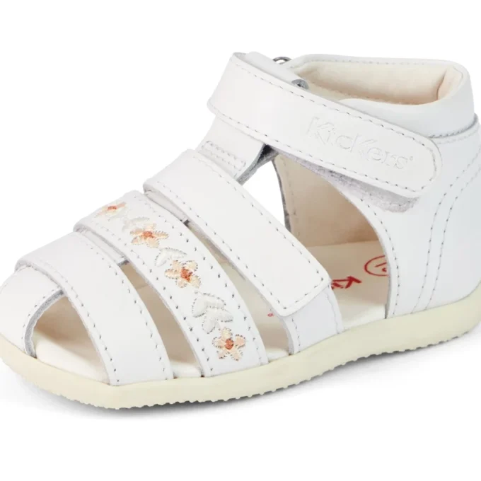Sandali da neonato Wriggle Flower in pelle bianca