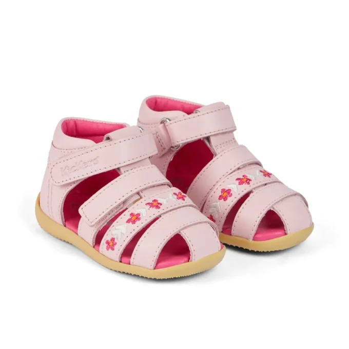 Sandali da neonato Wriggle Flower in pelle rosa