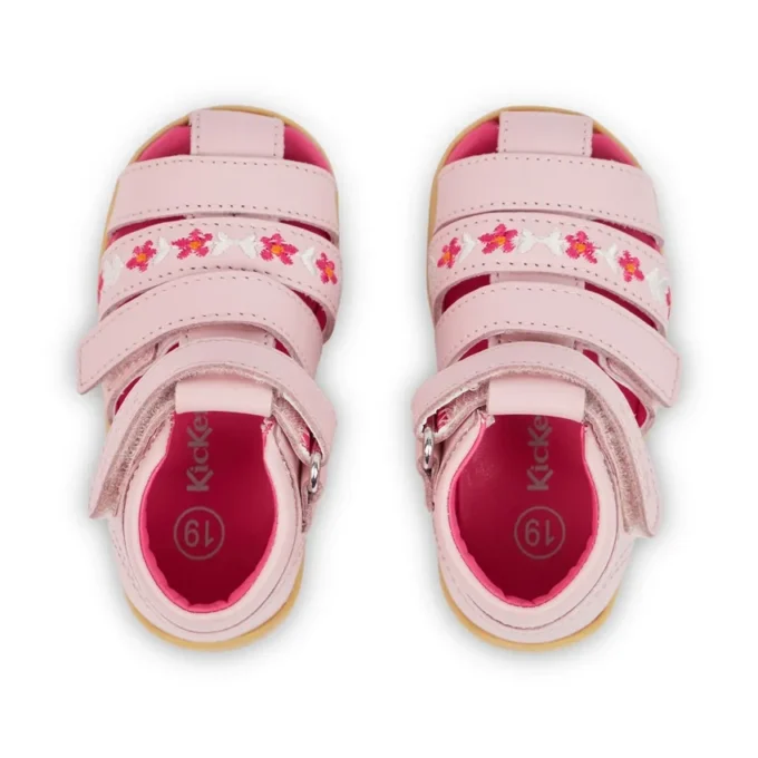 Sandali da neonato Wriggle Flower in pelle rosa