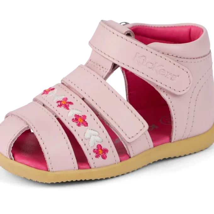 Sandali da neonato Wriggle Flower in pelle rosa