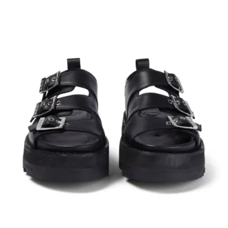 Sandalo in pelle Knox Lo Buckle da donna, nero