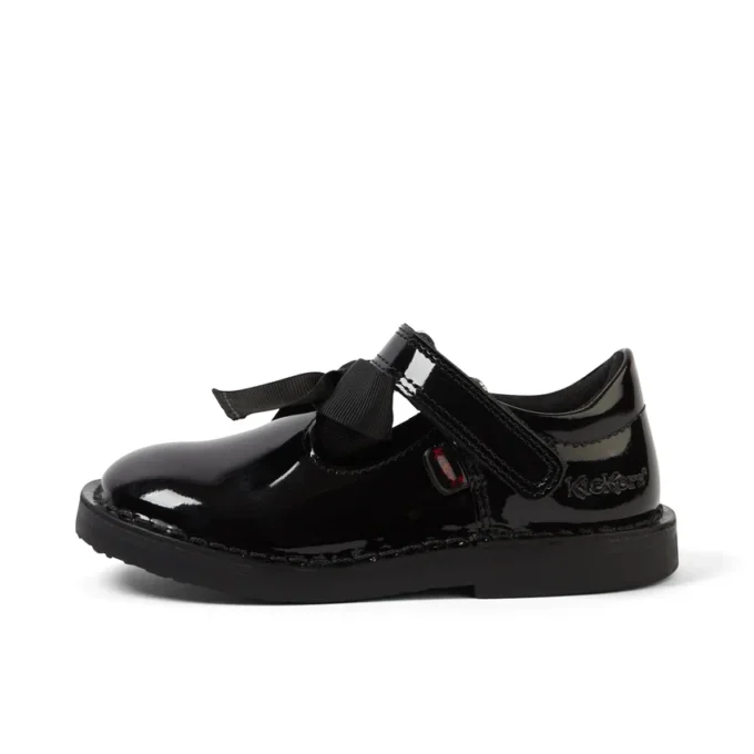 Scarpe Adlar T Bar Bow in vernice nera per bambine Scarpe Adlar T Bar Bow in vernice nera per bambine