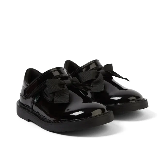 Scarpe Adlar T Bar Bow in vernice nera per bambine Scarpe Adlar T Bar Bow in vernice nera per bambine