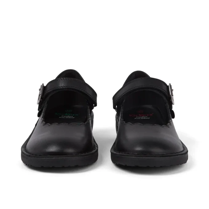 Scarpe da bambina Adlar MJ in pelle con bordi smerlati, nero