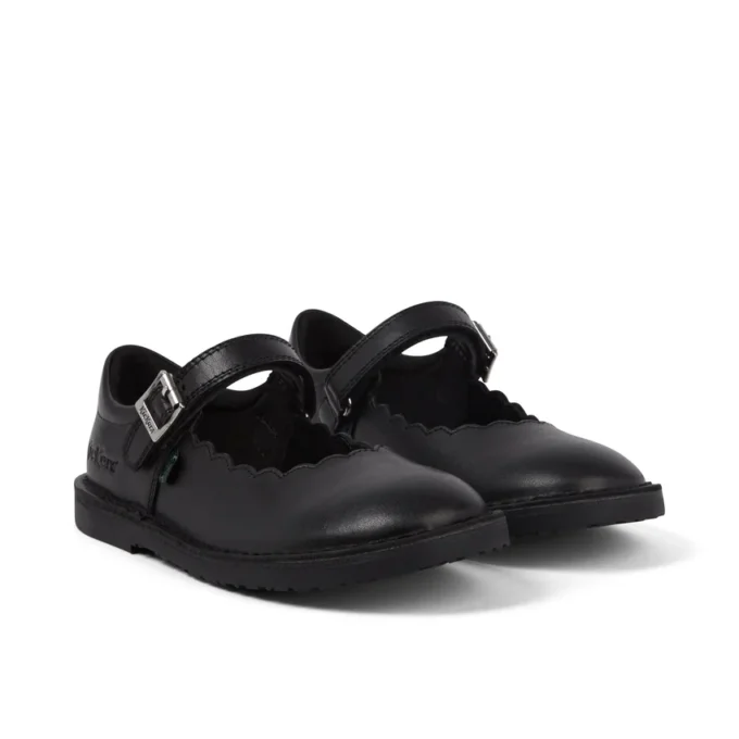 Scarpe da bambina Adlar MJ in pelle con bordi smerlati, nero