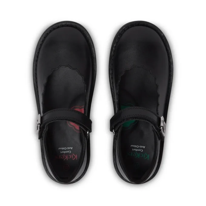 Scarpe da bambina Adlar MJ in pelle con bordi smerlati, nero