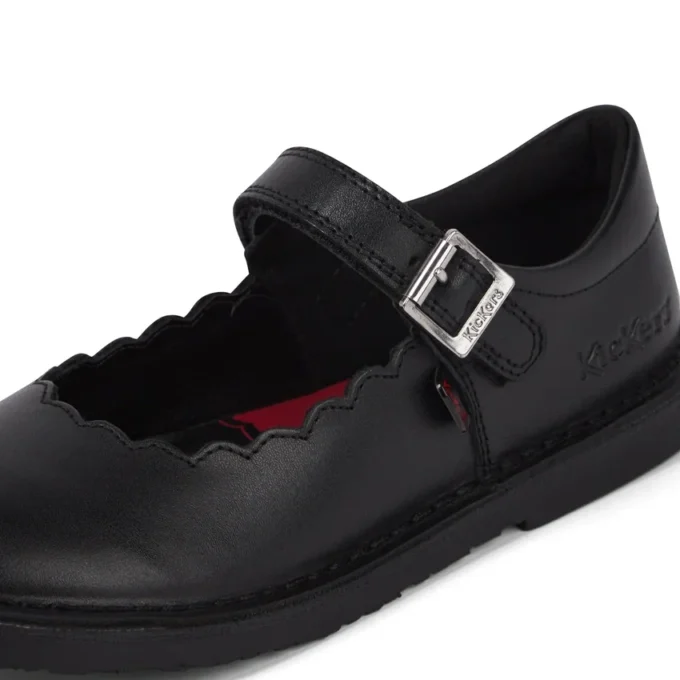 Scarpe da bambina Adlar MJ in pelle con bordi smerlati, nero
